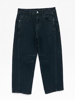 Flamingals Barrel Jeans Black Straight Leg High Waist Stretch Cotton Size Small